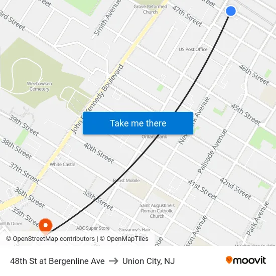 48th St at Bergenline Ave to Union City, NJ map