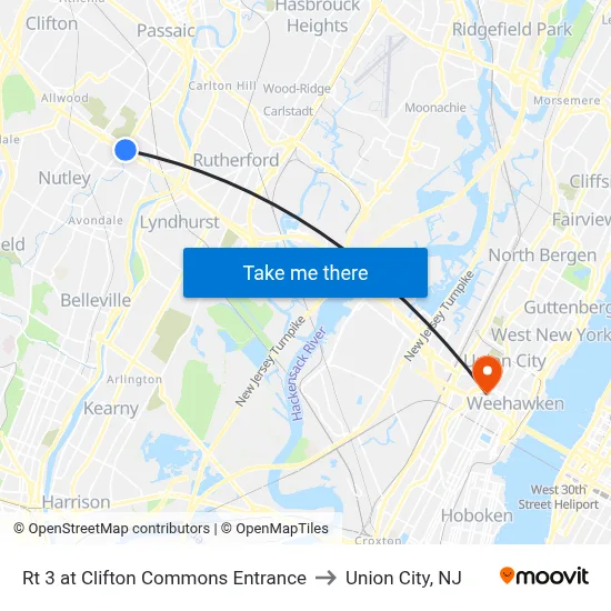 Rt 3 at Clifton Commons Entrance to Union City, NJ map