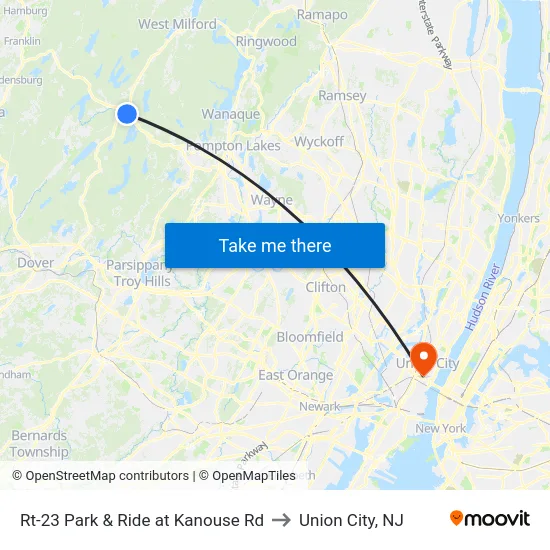 Rt-23 Park & Ride at Kanouse Rd to Union City, NJ map
