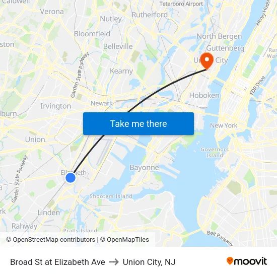Broad St at Elizabeth Ave to Union City, NJ map