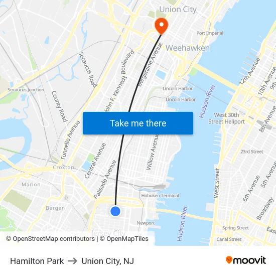 Hamilton Park to Union City, NJ map