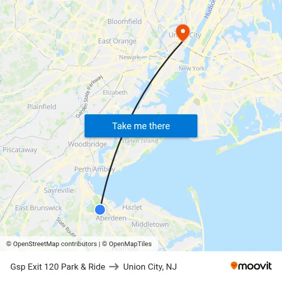 Gsp Exit 120 Park & Ride to Union City, NJ map
