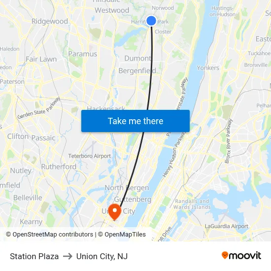 Station Plaza to Union City, NJ map
