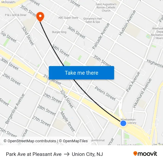 Park Ave at Pleasant Ave to Union City, NJ map