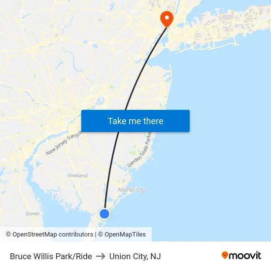 Bruce Willis Park/Ride to Union City, NJ map