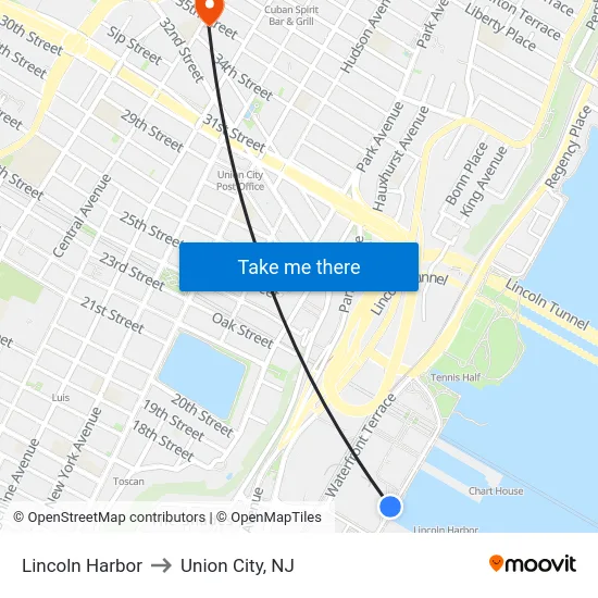 Lincoln Harbor to Union City, NJ map