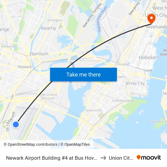 Newark Airport Building #4 at Bus Hov Lane, Locat to Union City, NJ map