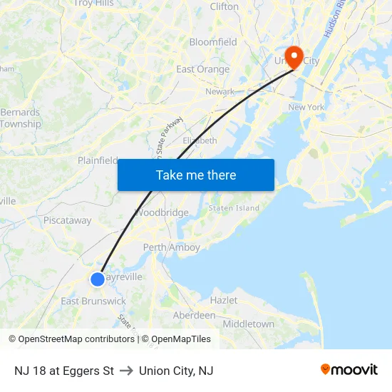 NJ 18 at Eggers St to Union City, NJ map