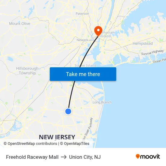 Freehold Raceway Mall to Union City, NJ map