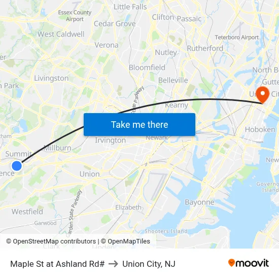 Maple St at Ashland Rd# to Union City, NJ map