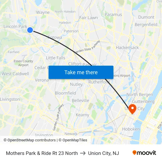 Mothers Park & Ride Rt 23 North to Union City, NJ map