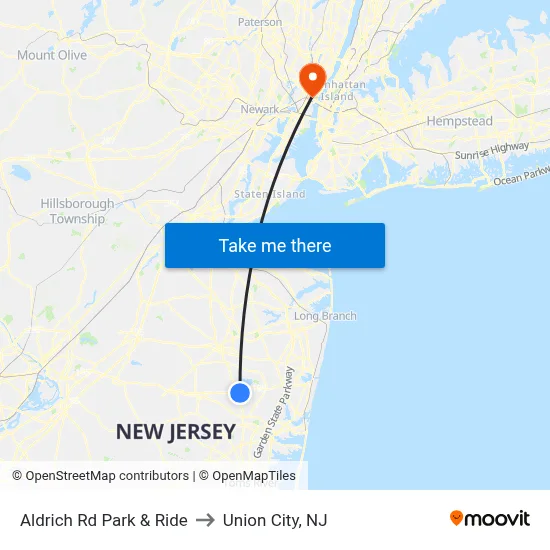 Aldrich Rd Park & Ride to Union City, NJ map