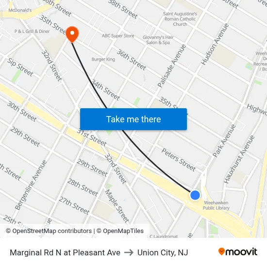 Marginal Rd N at Pleasant Ave to Union City, NJ map