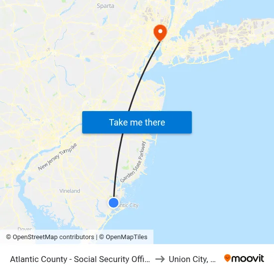 Atlantic County - Social Security Office to Union City, NJ map