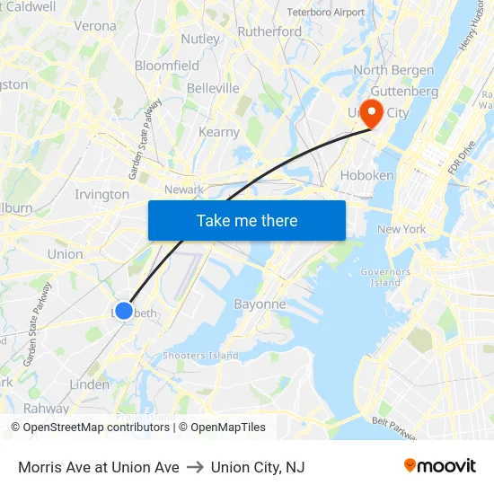 Morris Ave at Union Ave to Union City, NJ map