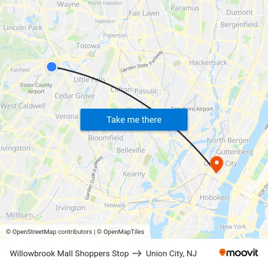 Willowbrook Mall Shoppers Stop to Union City, NJ map