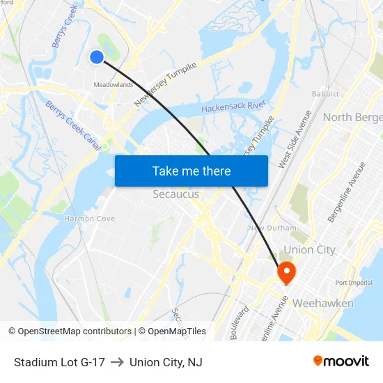Stadium Lot G-17 to Union City, NJ map