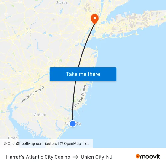 Harrah's Atlantic City Casino to Union City, NJ map