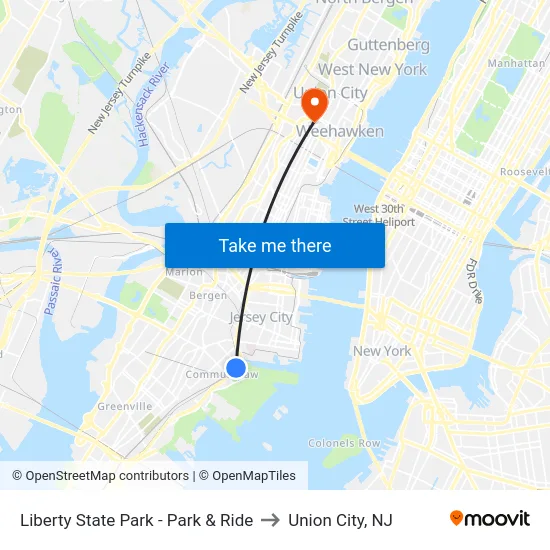 Liberty State Park - Park & Ride to Union City, NJ map