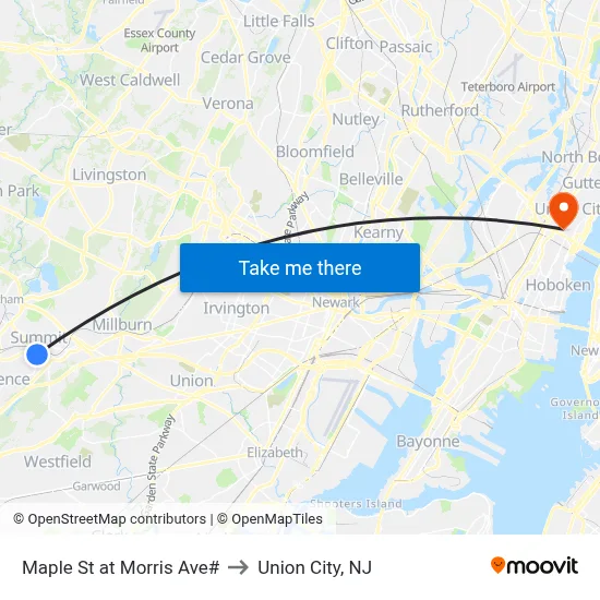 Maple St at Morris Ave# to Union City, NJ map