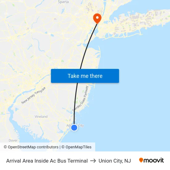 Arrival Area Inside Ac Bus Terminal to Union City, NJ map