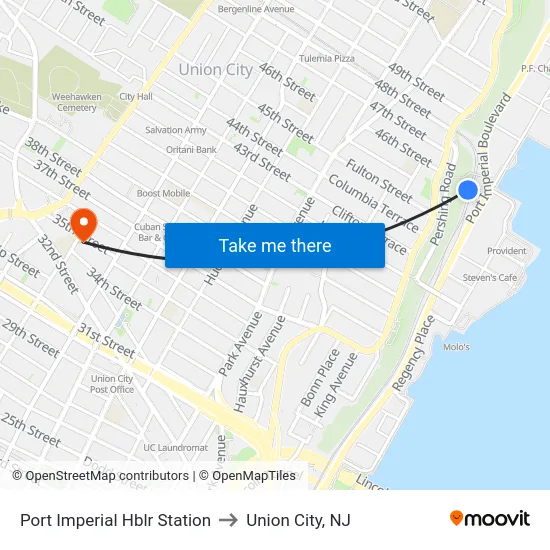 Port Imperial Hblr Station to Union City, NJ map
