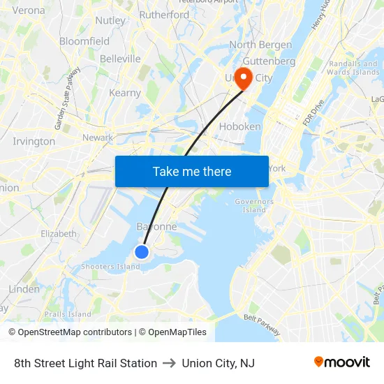 8th Street Light Rail Station to Union City, NJ map