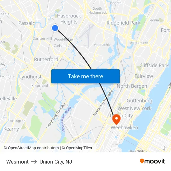 Wesmont to Union City, NJ map