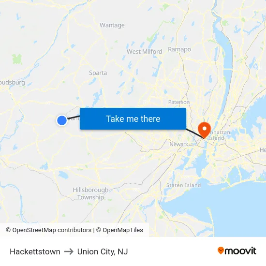 Hackettstown to Union City, NJ map