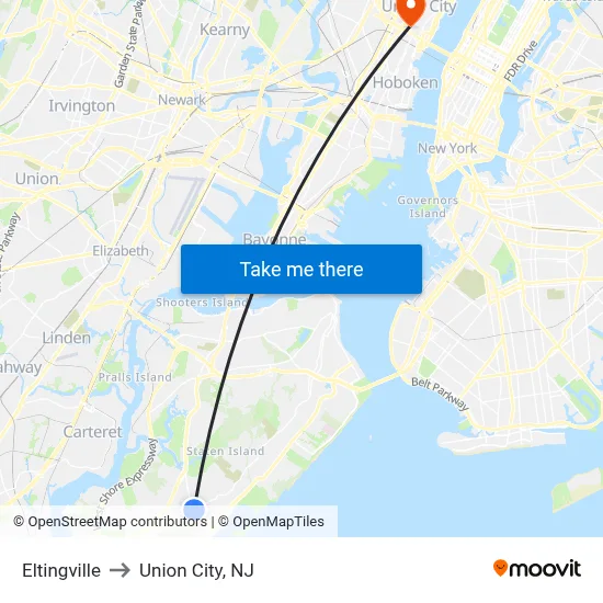 Eltingville to Union City, NJ map