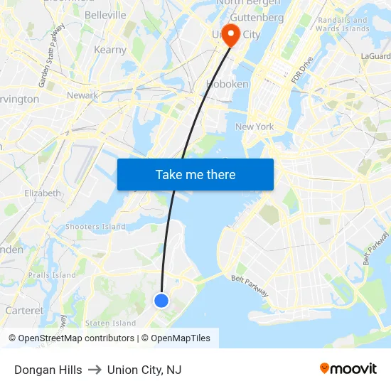 Dongan Hills to Union City, NJ map