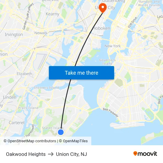 Oakwood Heights to Union City, NJ map