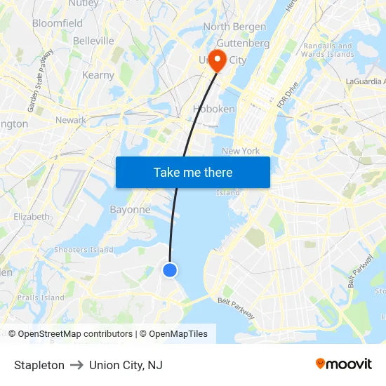 Stapleton to Union City, NJ map