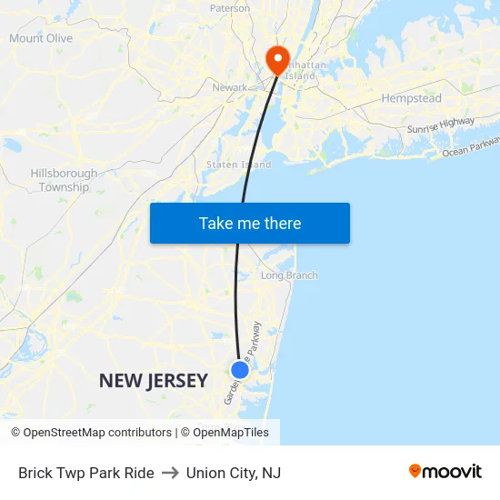 Brick Twp Park Ride to Union City, NJ map
