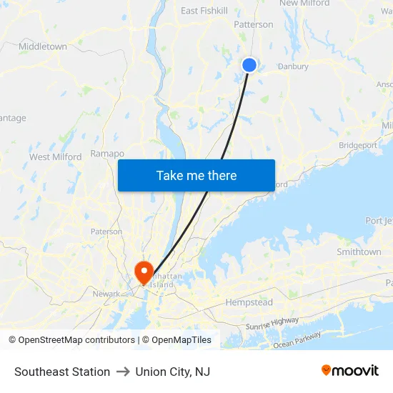 Southeast Station to Union City, NJ map