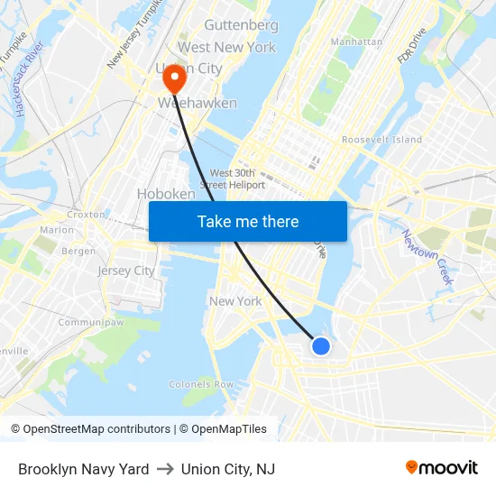 Brooklyn Navy Yard to Union City, NJ map