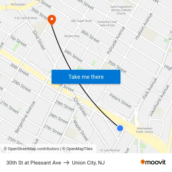 30th St at Pleasant Ave to Union City, NJ map