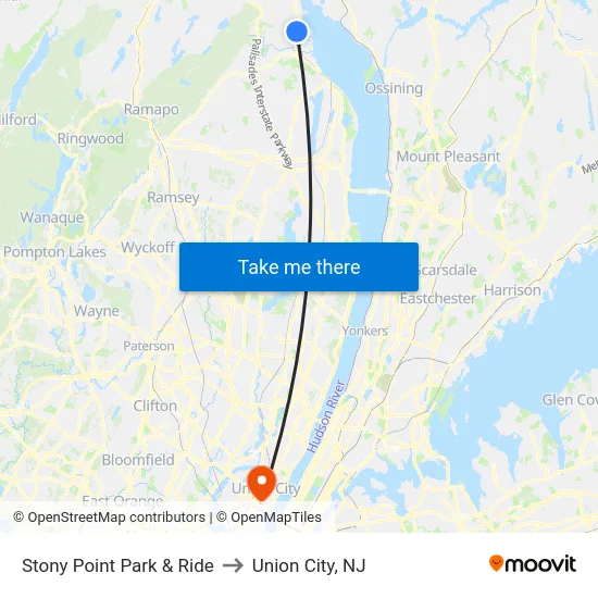 Stony Point Park & Ride to Union City, NJ map