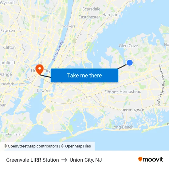 Greenvale LIRR Station to Union City, NJ map