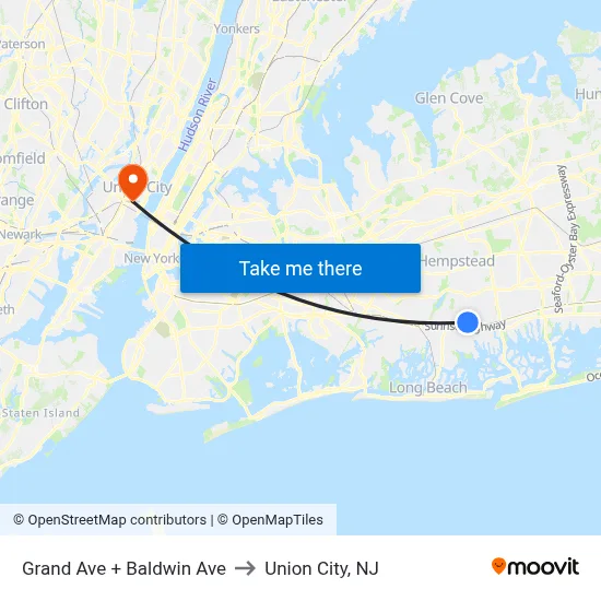 Grand Ave + Baldwin Ave to Union City, NJ map