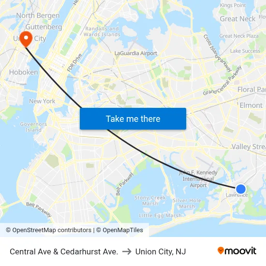 Central Ave & Cedarhurst Ave. to Union City, NJ map
