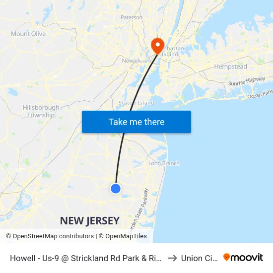 Howell - Us-9 @ Strickland Rd Park & Ride (Northbound) to Union City, NJ map