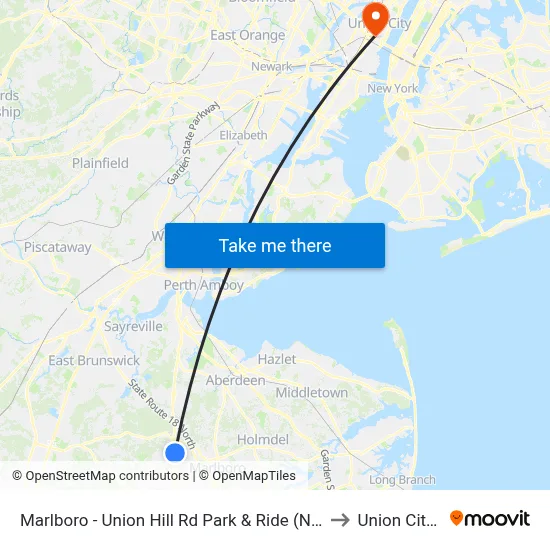 Marlboro - Union Hill Rd Park & Ride (Northbound) to Union City, NJ map