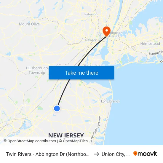Twin Rivers -  Abbington Dr (Northbound) to Union City, NJ map