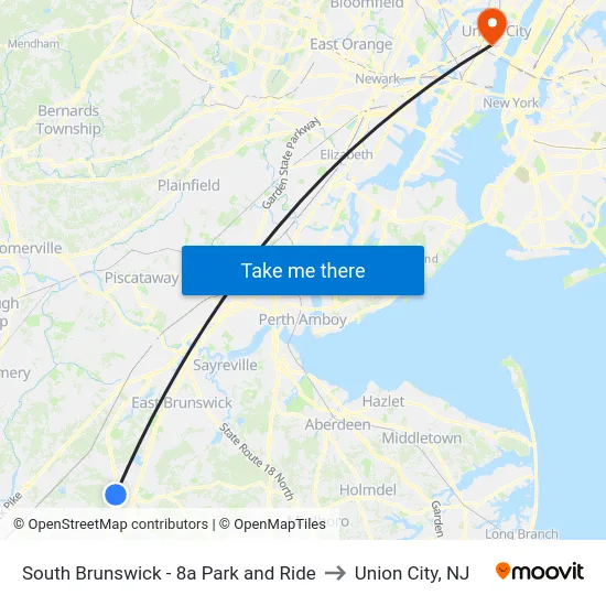 South Brunswick - 8a Park and Ride to Union City, NJ map