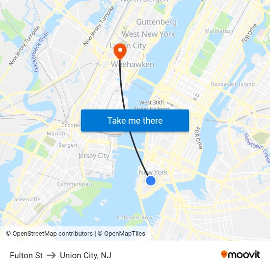 Fulton St to Union City, NJ map