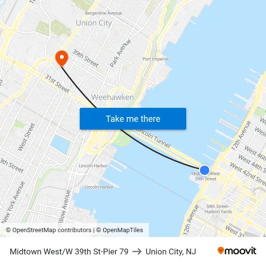 Midtown West/W 39th St-Pier 79 to Union City, NJ map