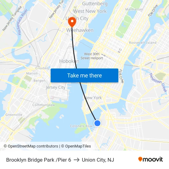 Brooklyn Bridge Park /Pier 6 to Union City, NJ map