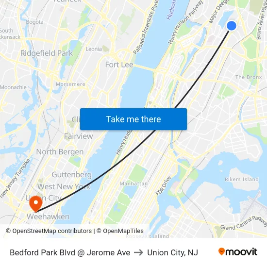 Bedford Park Blvd @ Jerome Ave to Union City, NJ map