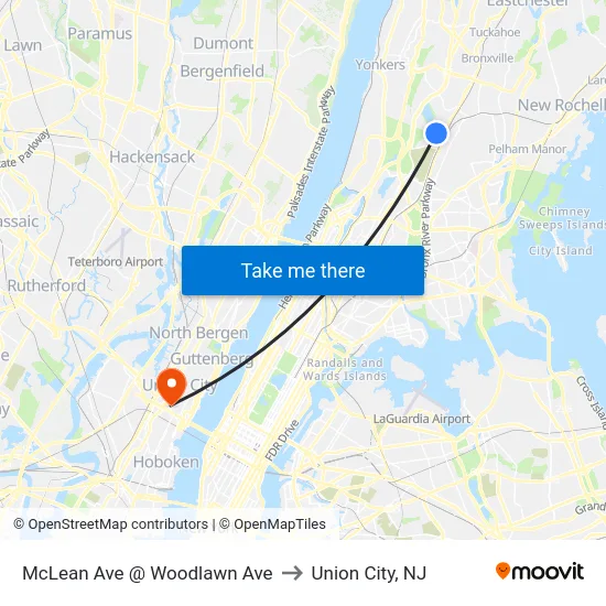 McLean Ave @ Woodlawn Ave to Union City, NJ map
